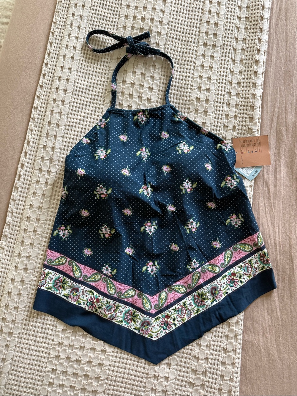 NEW Shade & Shore Navy Floral Halter Bandana Bikini Top Size M